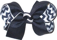 Medium Navy over Navy and White Chevron Stripes Double Layer Overlay Bow